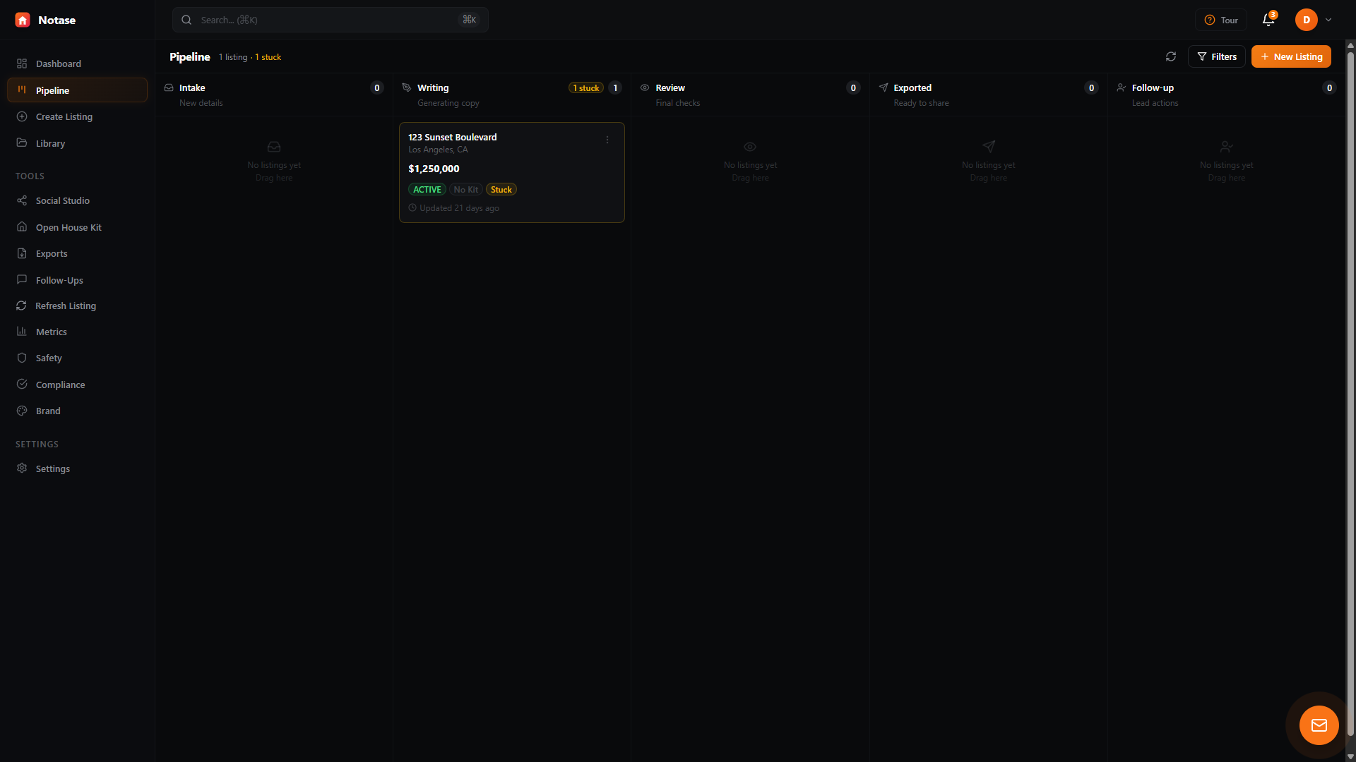 Pipeline Kanban board for listing workflow management
